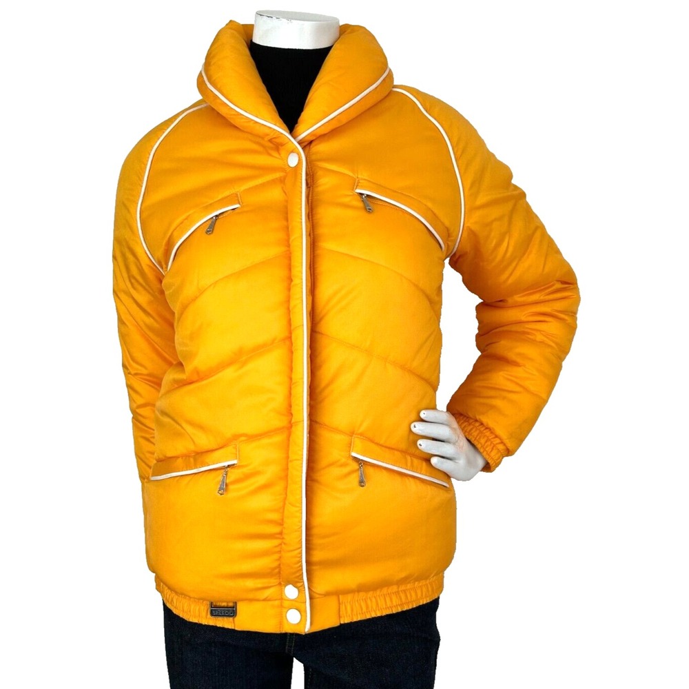 Vintage Speedo Puffer Jacket Zip Shawl Collar Zip Pockets Long Sleeve Orange S